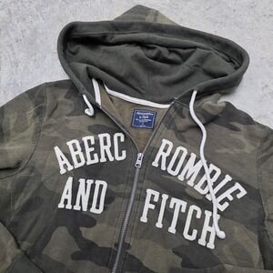 VTG Y2K Abercrombie & Fitch Camo Full Zip‎ Hoodie Sweatshirt Womens Size S